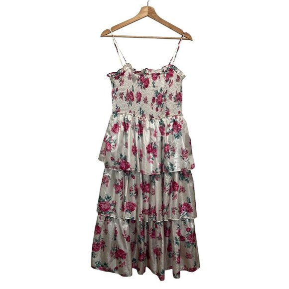 LoveShackFancy By Target White & Pink Floral Tiered Smocked Women's Midi Dress M - Picture 1 of 8